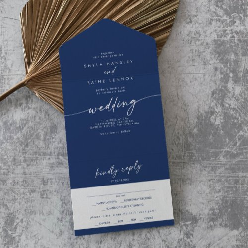 Boho Chic Royal Blue Meal Choice RSVP Wedding All In One Invitation