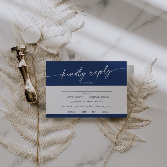 Boho Chic Royal Blue Menu Choice Wedding RSVP Card (Creator Uploaded)