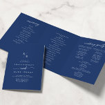 Boho Chic Royal Blue Monogram Wedding Tri-Fold Program<br><div class="desc">This boho chic royal blue monogram wedding tri-fold program is perfect for a minimalist wedding. The bold dark blue modern bohemian design features simple rustic calligraphy with a unique yet classic style. Personalize your wedding program with your initials, names, wedding date and location, your favorite quote or lyric, order of...</div>