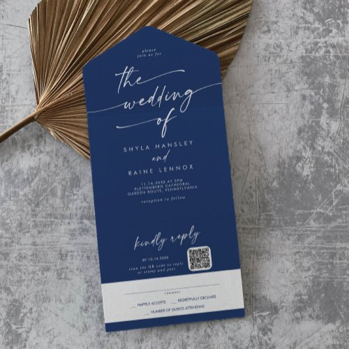 Boho Chic Royal Blue QR Code Mail In Wedding All In One Invitation