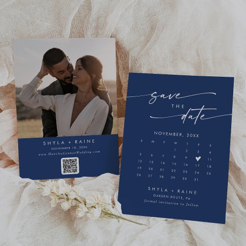 Boho Chic Royal Blue QR Code Photo Calendar Save The Date