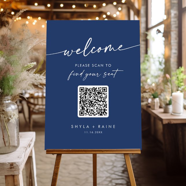 Boho Chic Royal Blue QR Code Seating Chart Foam Board (Creator Uploaded)