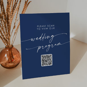 Boho Chic Royal Blue QR Code Wedding Program Pedestal Sign