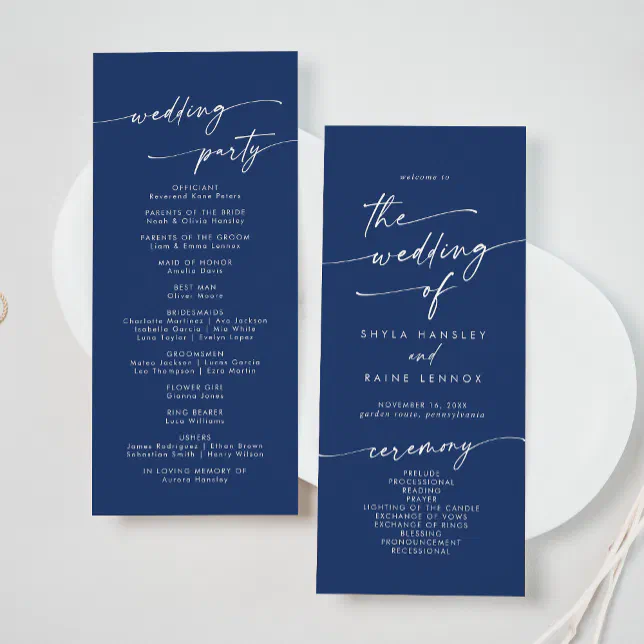 Boho Chic Royal Blue Tea Length Wedding Program | Zazzle