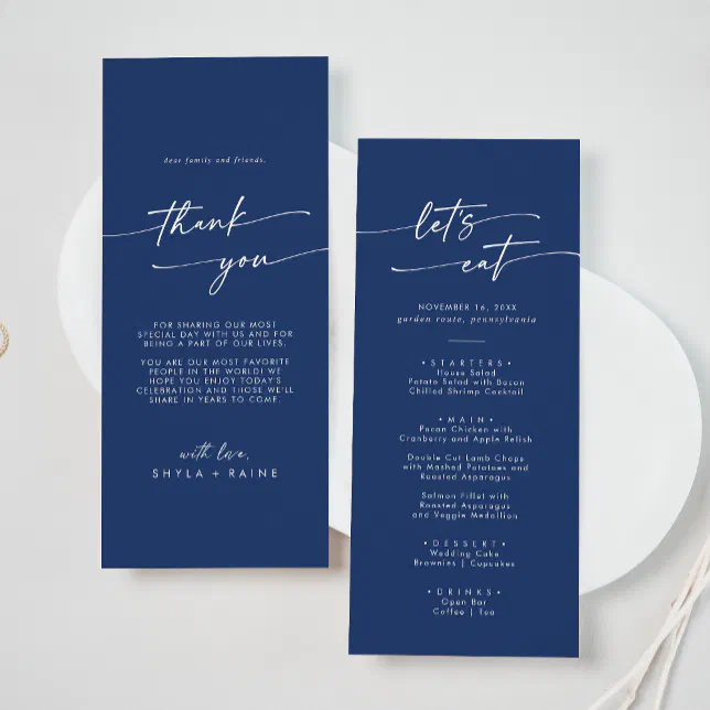 Boho Chic Royal Blue Thank You and Wedding Menu | Zazzle