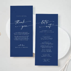 Boho Chic Royal Blue Thank You and Wedding Menu