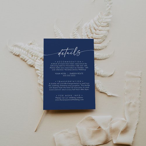 Boho Chic Royal Blue Wedding Details Enclosure Card