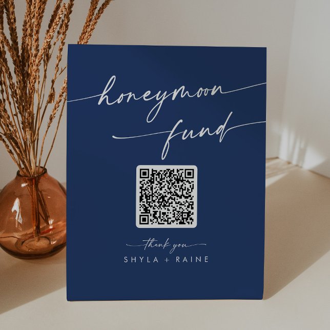 Boho Chic Royal Blue Wedding Honeymoon Fund Pedestal Sign (Creator Uploaded)