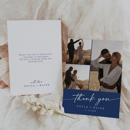 Boho Chic Royal Blue Wedding Photo Collage Thank You Card