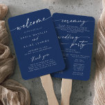 Boho Chic Royal Blue Wedding Program Hand Fan<br><div class="desc">This boho chic royal blue wedding program hand fan is perfect for a minimalist wedding ceremony. The bold dark blue modern bohemian design features simple rustic calligraphy with a unique yet classic style. Personalize your wedding program with you names, wedding date, location, thank you message, order of service, and wedding...</div>