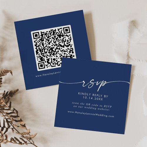 Boho Chic Royal Blue Wedding QR Code RSVP Enclosure Card