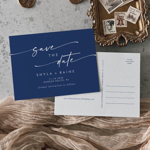 Boho Chic Royal Blue Wedding Save the Date Invitation Postcard