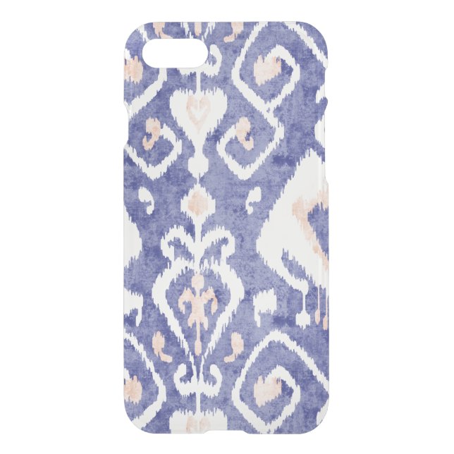 Boho chic rustic blue ikat tribal pattern uncommon iPhone case (Back)