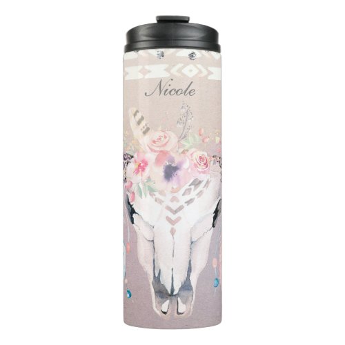 Boho Chic Rustic Cow Skull Floral Bohemian Custom Thermal Tumbler