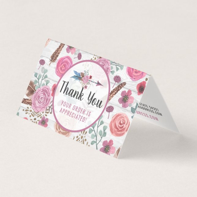 Boho Chic Rustic Feather Arrow Floral Thank You (Front)