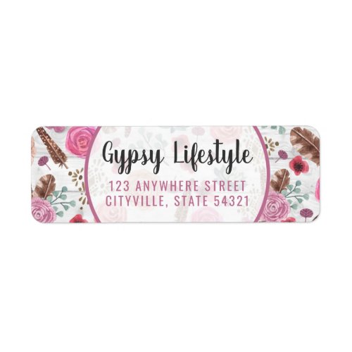 Boho Chic Rustic Feather Arrow Pink Return Address Label