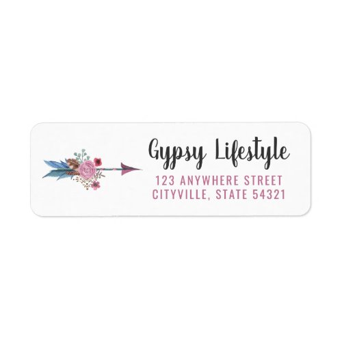 Boho Chic Rustic Feather Arrow Pink Return Address Label