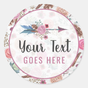 Boho Chic Rustic Feather Arrow Watercolor Bohemian Classic Round Sticker