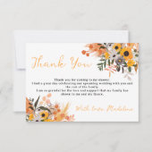Boho chic rustic orange sunflowers bridal thank you card (Front)