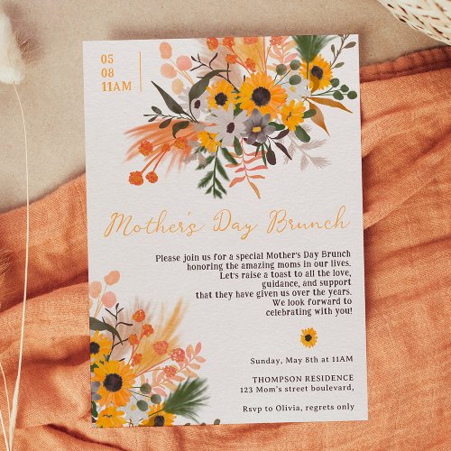 Boho chic rustic orange sunflowers mothers day invitation