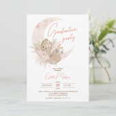 Boho chic rustic pampas floral moon graduation invitation (Standing Front)