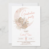 Boho chic rustic pampas floral moon graduation invitation (Front)