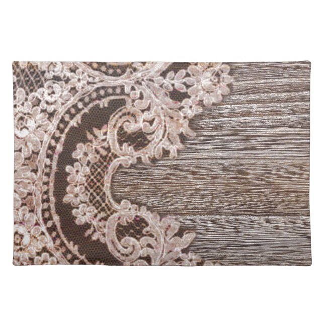 boho chic Rustic Western Country Barn Wood Lace Cloth Placemat (Front)
