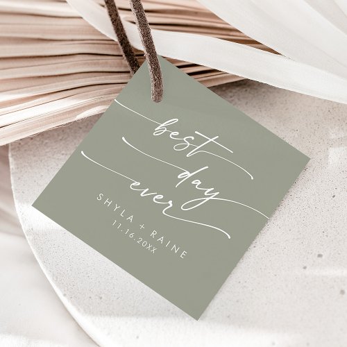 Boho Chic Sage Green Best Day Ever Wedding Favor Tags