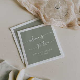 Boho Chic Sage Green Cheers to Love Wedding Napkins