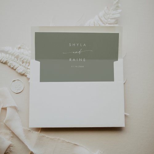 Boho Chic Sage Green Couples Name Wedding Envelope Liner