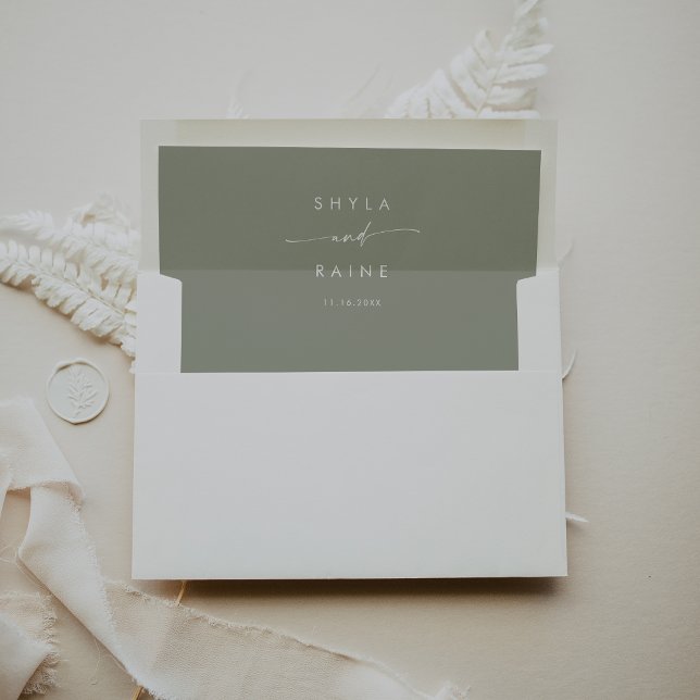 Boho Chic Sage Green Couples Name Wedding Envelope Liner (Creator Uploaded)