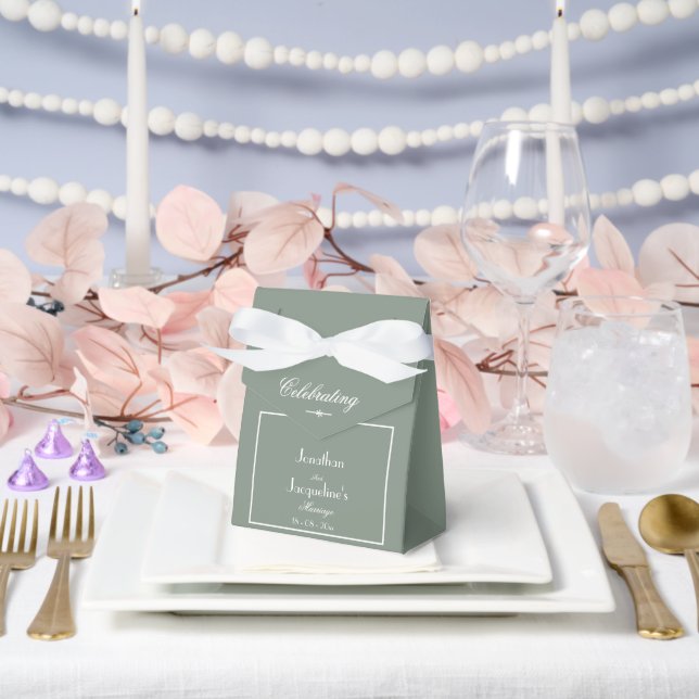 Boho Chic Sage Green Elegant Thank You Wedding     Favor Boxes (Wedding)