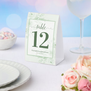 Boho Chic Sage Green Floral Wedding Table Number Paper Table Tent