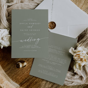 Boho Chic Sage Green Front and Back Wedding Invitation