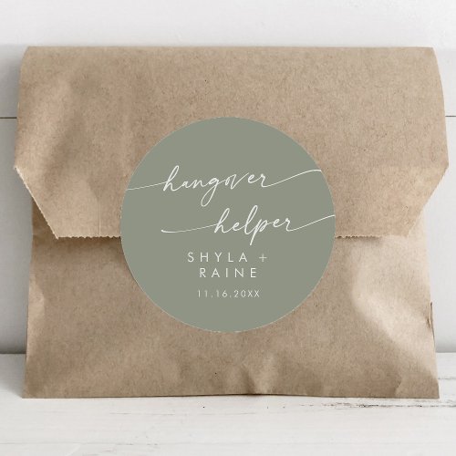 Boho Chic Sage Green Hangover Helper Favor Classic Round Sticker