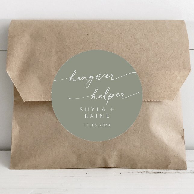 Boho Chic Sage Green Hangover Helper Favor Classic Round Sticker (Creator Uploaded)