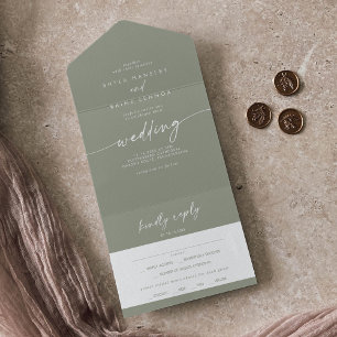 Boho Chic Sage Green Meal Choice RSVP Wedding All In One Invitation