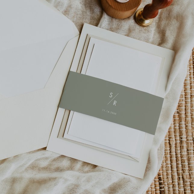 Boho Chic Sage Green Monogram Wedding Invitation Belly Band (Creator Uploaded)