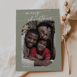Boho Chic Sage Green Photo Cute Merry Christmas Holiday Card