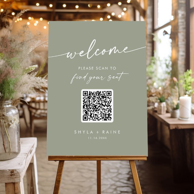 Boho Chic Sage Green QR Code Seating Chart Foam Board (Creator Uploaded)