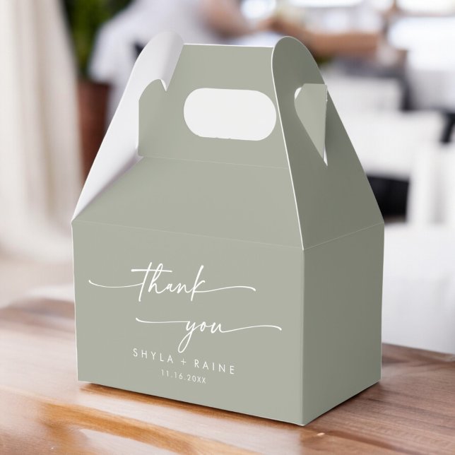 Boho Chic Sage Green Thank You Wedding Favor Boxes (Creator Uploaded)