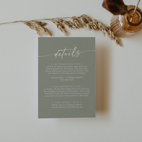 Boho Chic Sage Green Wedding Details Enclosure Card