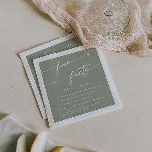 Boho Chic Sage Green Wedding Fun Fact Napkins