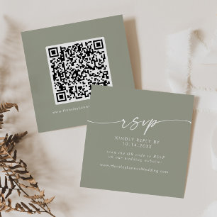 Boho Chic Sage Green Wedding QR Code RSVP Enclosure Card