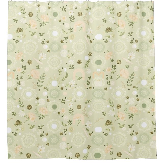 Boho Chic Sage Shower Curtain – Relaxed & Earthy (Front)