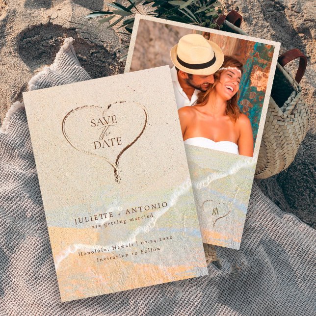 Boho Chic Sand Heart Beach Destination Wedding  Save The Date (Creator Uploaded)
