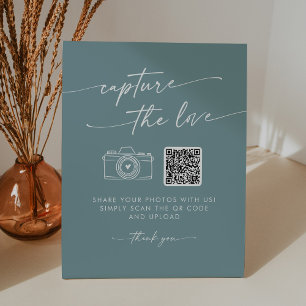 Boho Chic Seafoam Teal Capture the Love Wedding Pedestal Sign