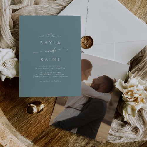 Boho Chic Seafoam Teal Casual Photo Wedding Invitation