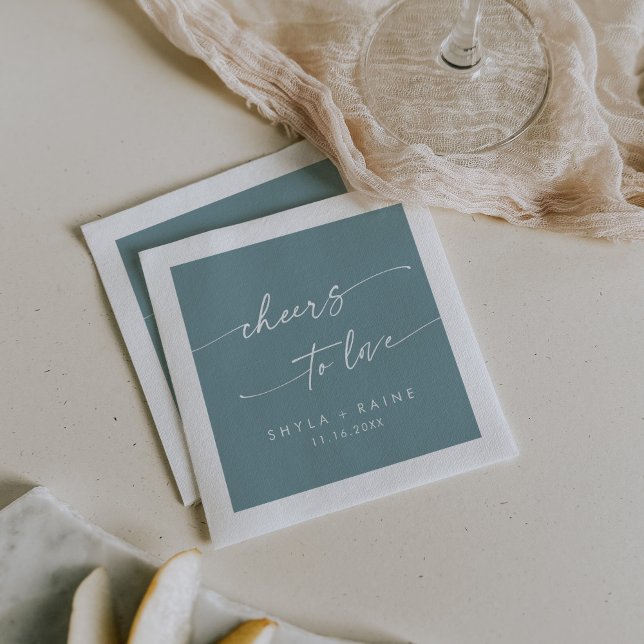Boho Chic Seafoam Teal Cheers to Love Wedding Napkins (Creator Uploaded)
