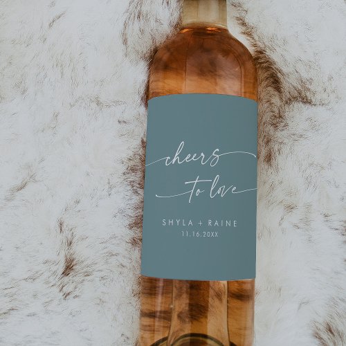 Boho Chic Seafoam Teal Cheers to Love Wedding Wine Label